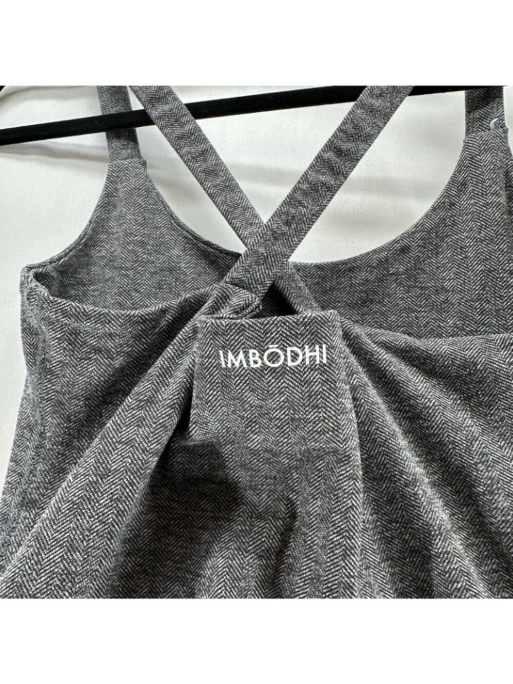 IMBŌDHI Bodhi Harem Jumpsuit Women L Herringbone Pocket Cross Strap Stretch Gray - Picture 8 of 9